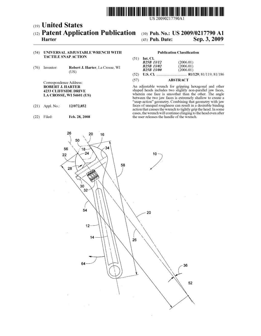 Universal adjustable wrench with tactile snap action - diagram, schematic, and image 01
