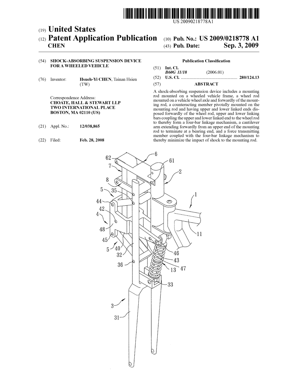 SHOCK-ABSORBING SUSPENSION DEVICE FOR A WHEELED VEHICLE - diagram, schematic, and image 01