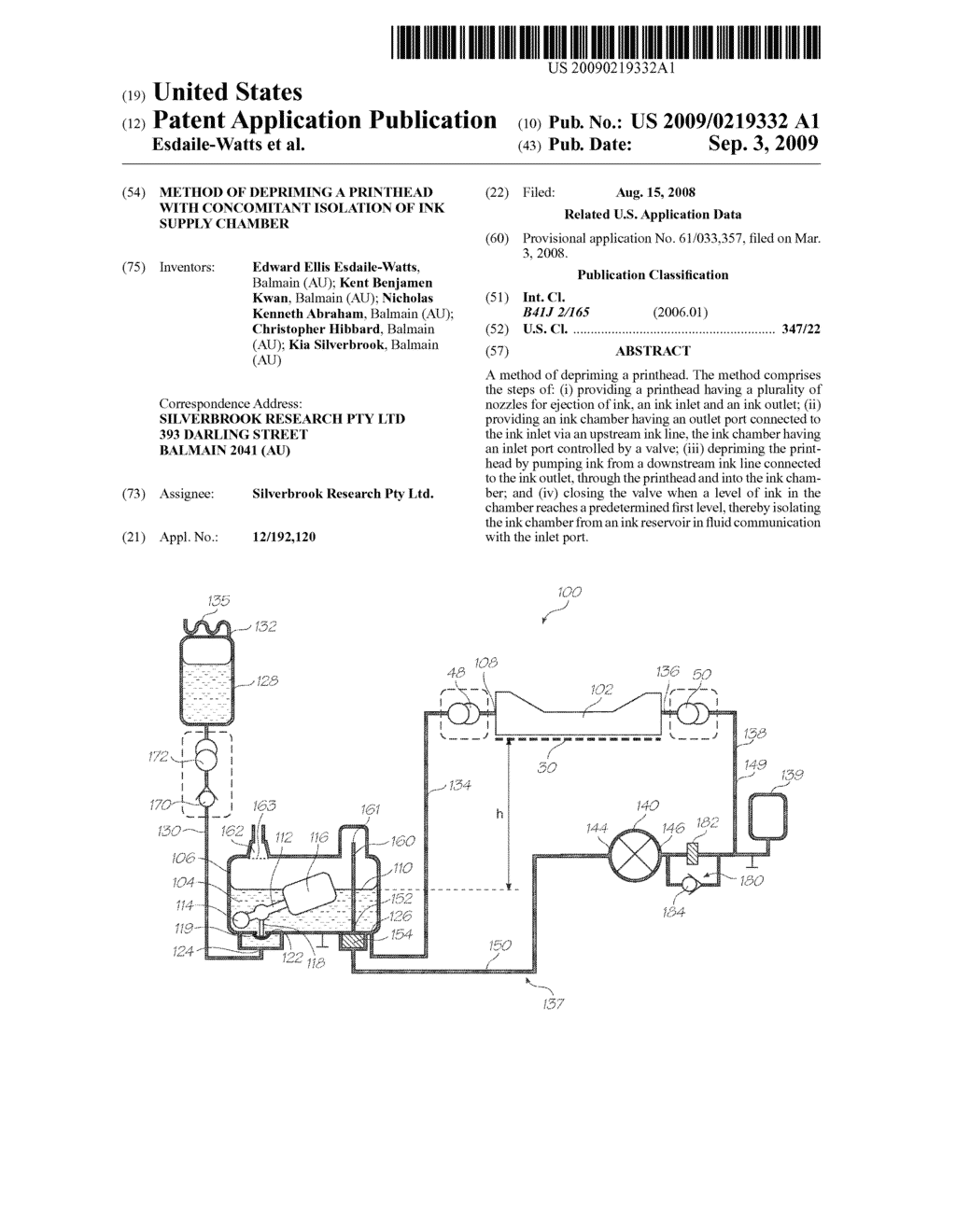 METHOD OF DEPRIMING A PRINTHEAD WITH CONCOMITANT ISOLATION OF INK SUPPLY CHAMBER - diagram, schematic, and image 01