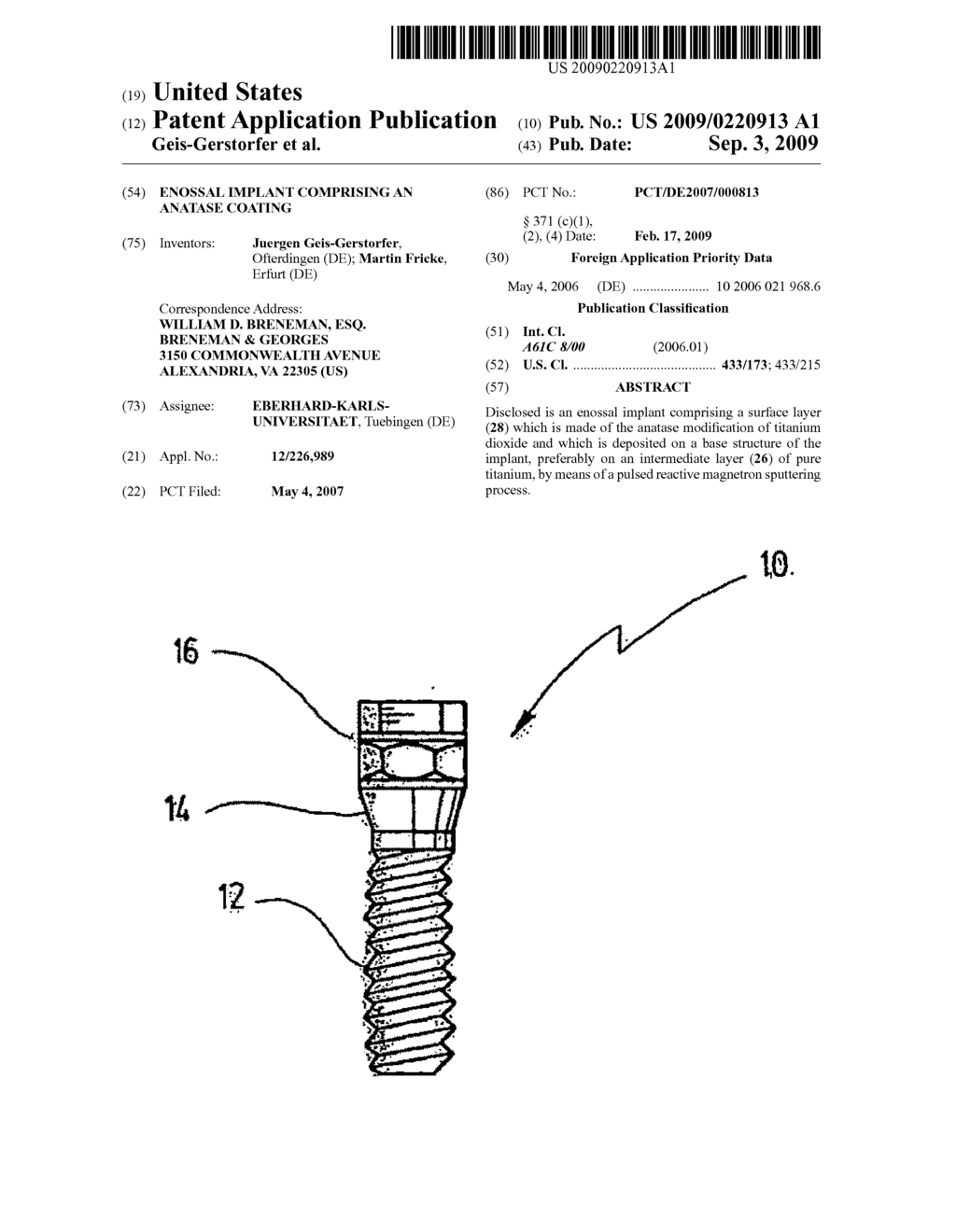 Enossal Implant Comprising an Anatase Coating - diagram, schematic, and image 01