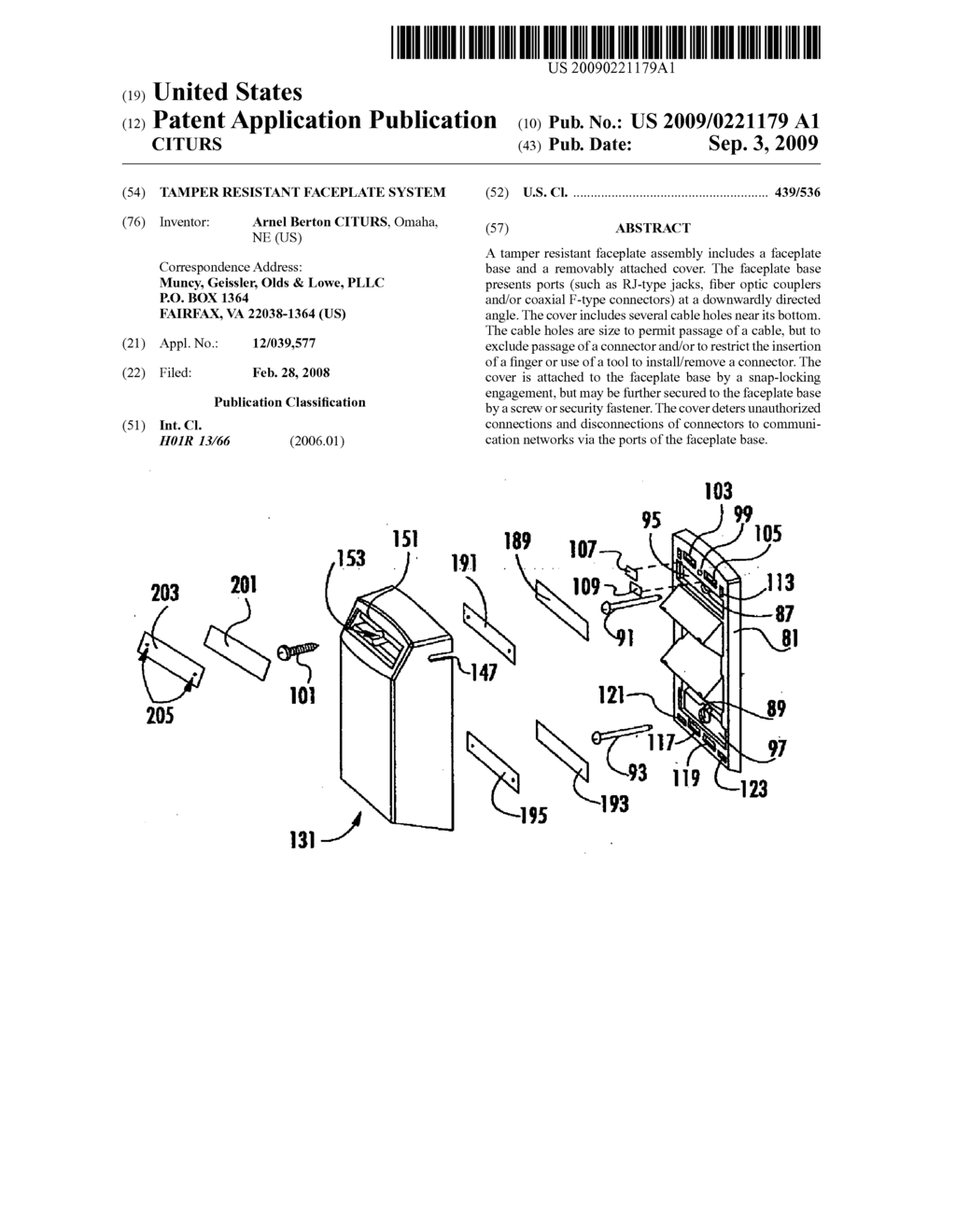 TAMPER RESISTANT FACEPLATE SYSTEM - diagram, schematic, and image 01