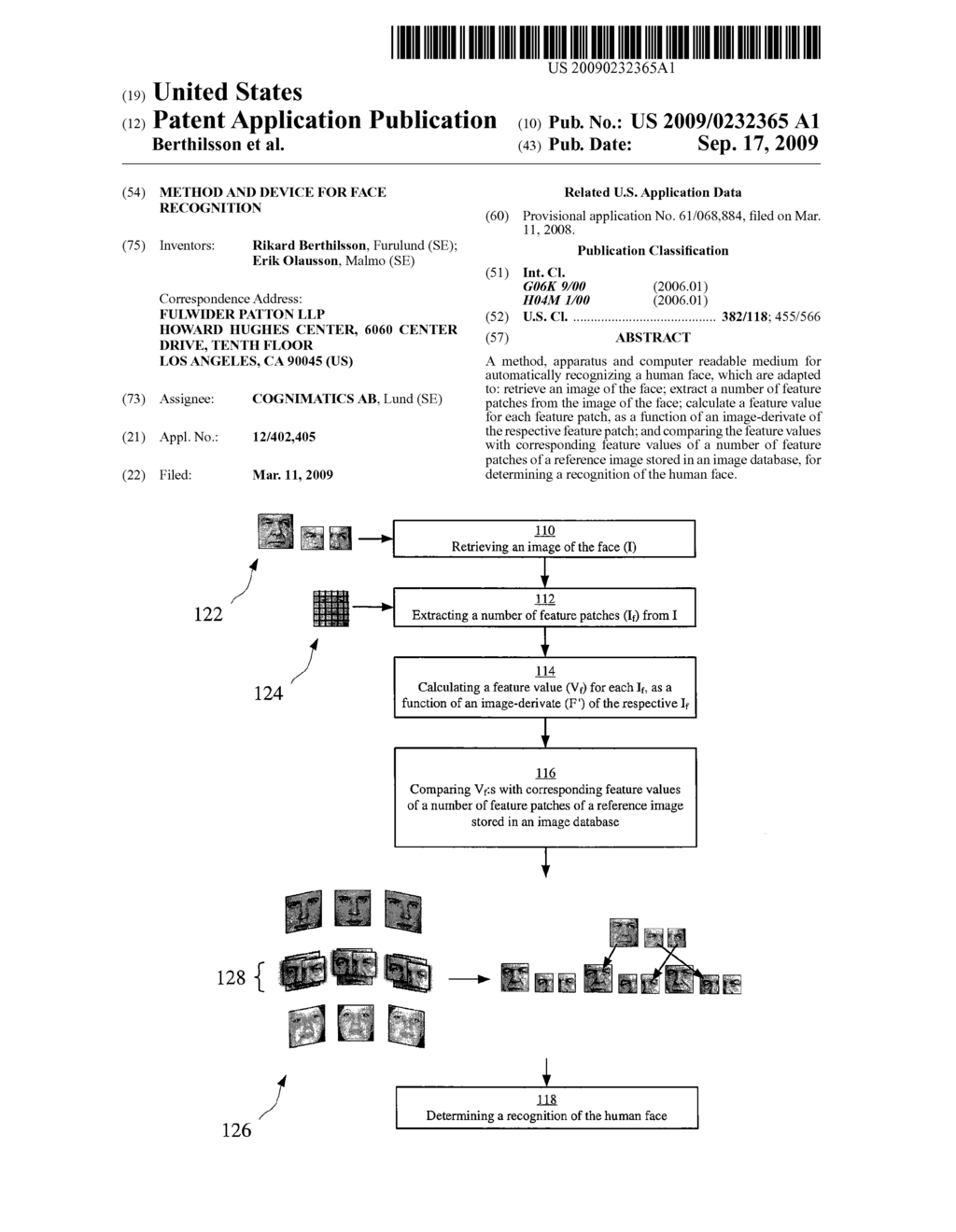 METHOD AND DEVICE FOR FACE RECOGNITION - diagram, schematic, and image 01