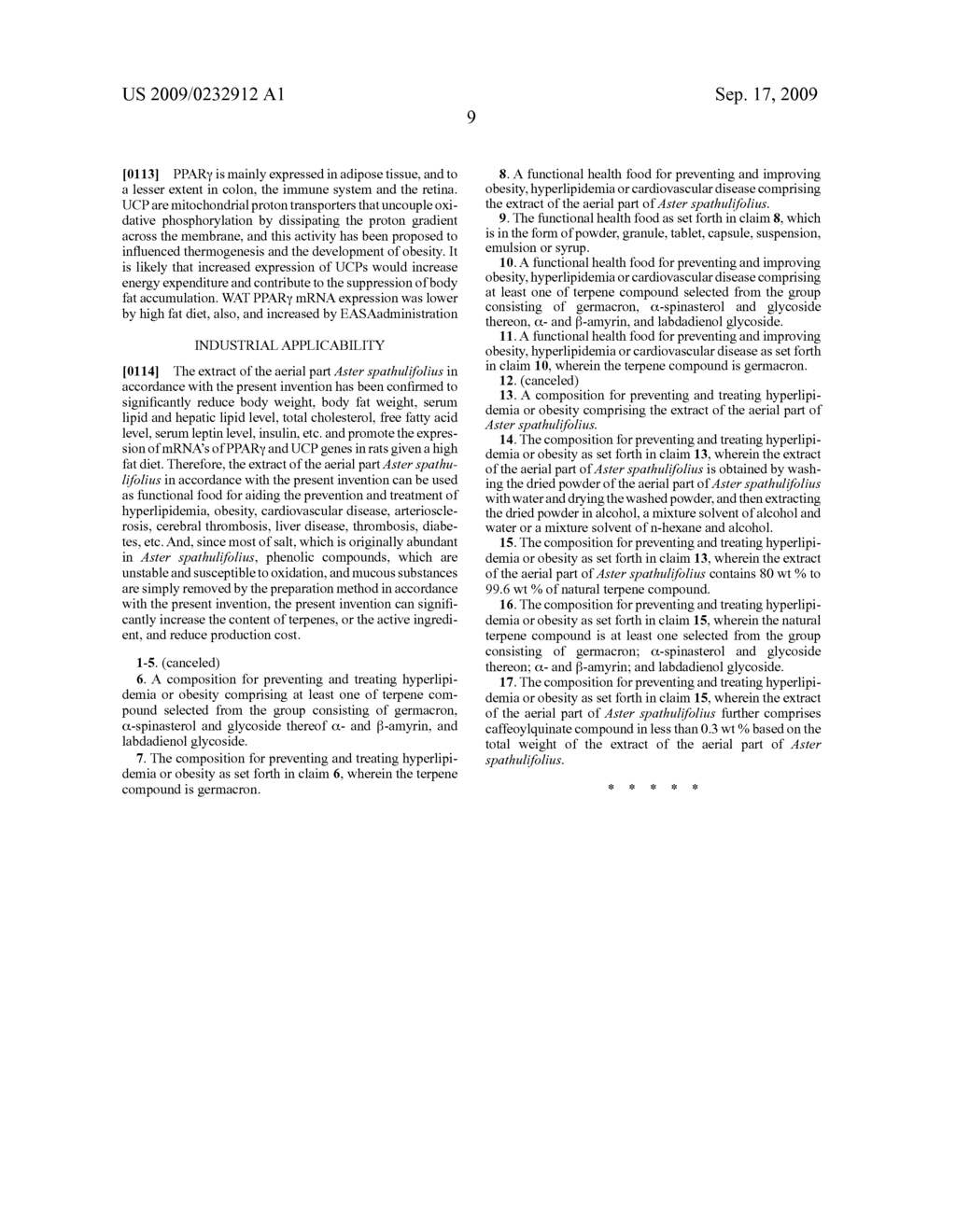 Method For Preparing Extract For The Prevention and Treatment Of Hyperlipidemia and Obesity From the Extract of Aster Spathulifolius Aerial Part and Composition Containing The Same - diagram, schematic, and image 17