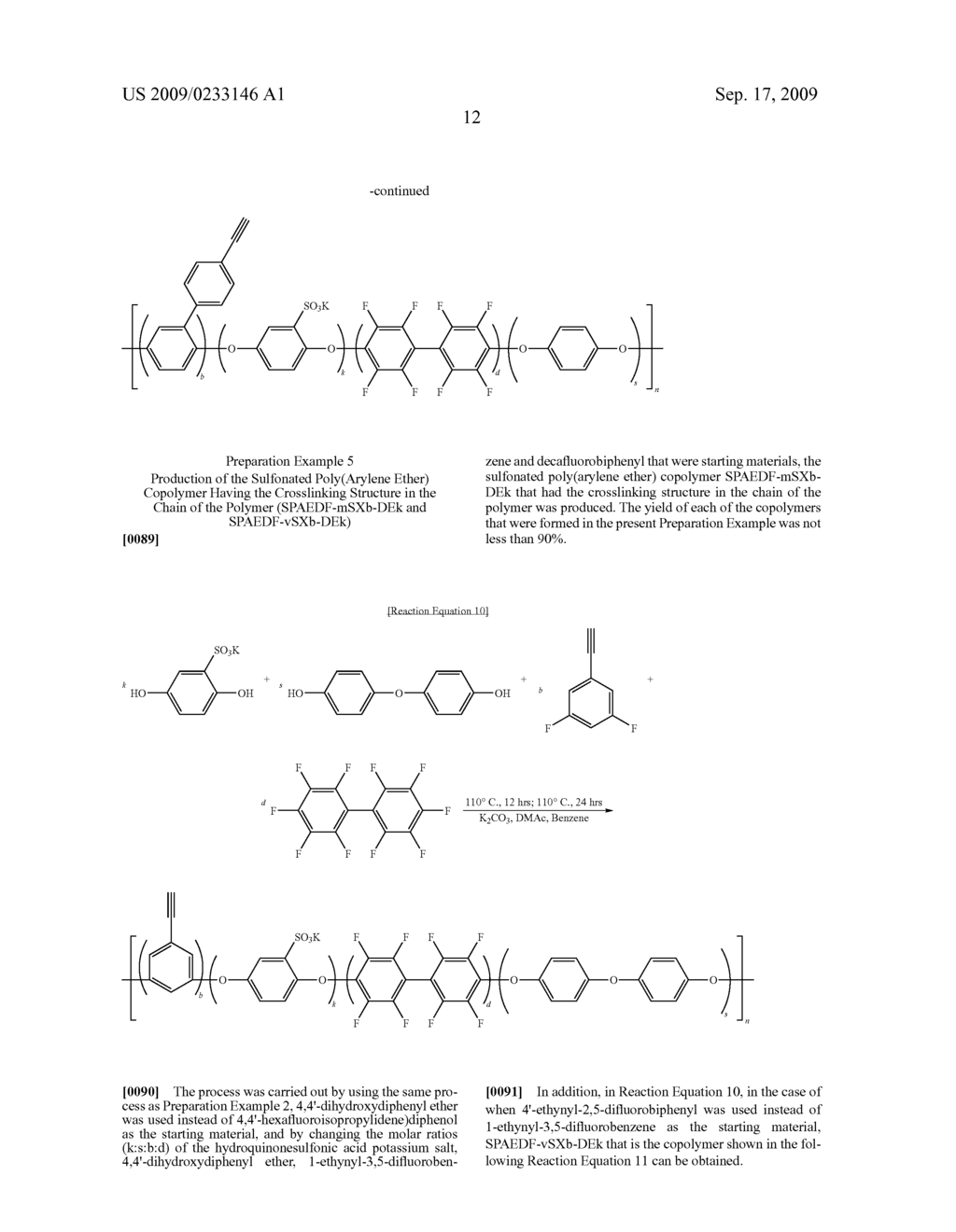 SULFONATED POLY(ARYLENE ETHER) HAVING CROSSLINKABLE MOIETY COMBINED IN CHAIN OF POLYMER, SULFONATED POLY(ARYLENE ETHER) HAVING CROSSLINKABLE MOIETIES COMBINED IN POLYMER AND AT POLYMER END GROUP, AND POLYMER ELECTROLYTE MEMBRANE USING SULFONATED POLY(ARYLENE ETHER) - diagram, schematic, and image 28