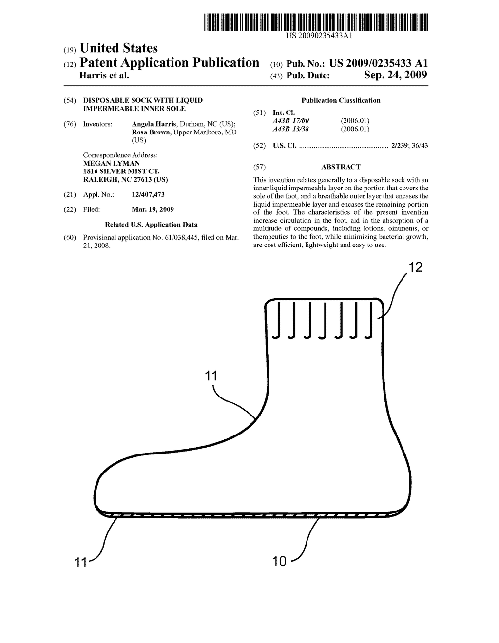 Disposable Sock with Liquid Impermeable Inner Sole - diagram, schematic, and image 01