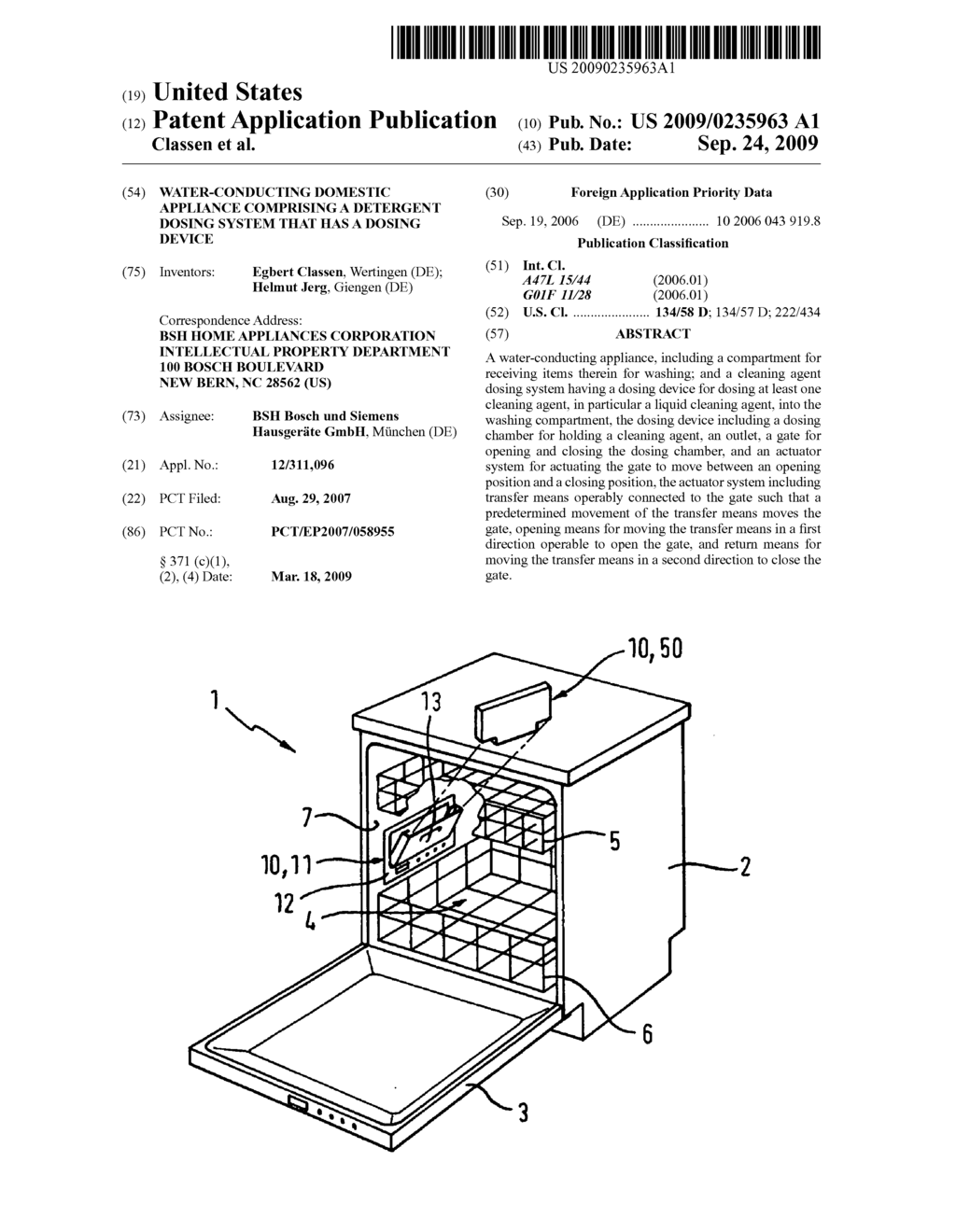 Water-conducting domestic appliance comprising a detergent dosing system that has a dosing device - diagram, schematic, and image 01