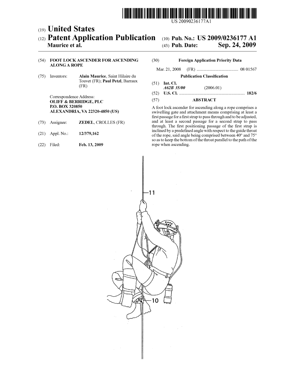 FOOT LOCK ASCENDER FOR ASCENDING ALONG A ROPE - diagram, schematic, and image 01