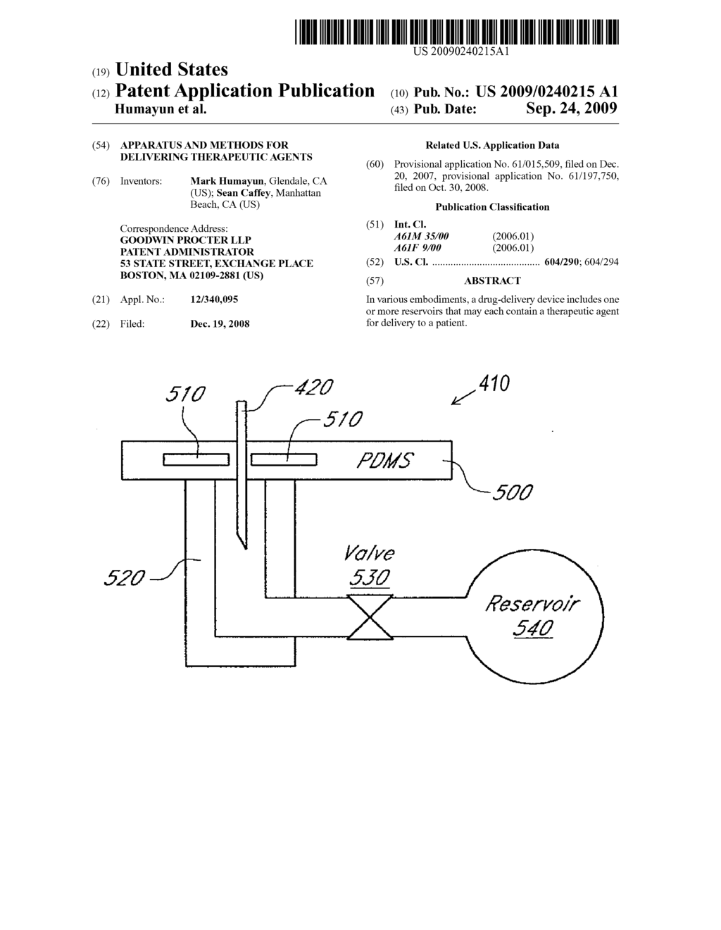 APPARATUS AND METHODS FOR DELIVERING THERAPEUTIC AGENTS - diagram, schematic, and image 01