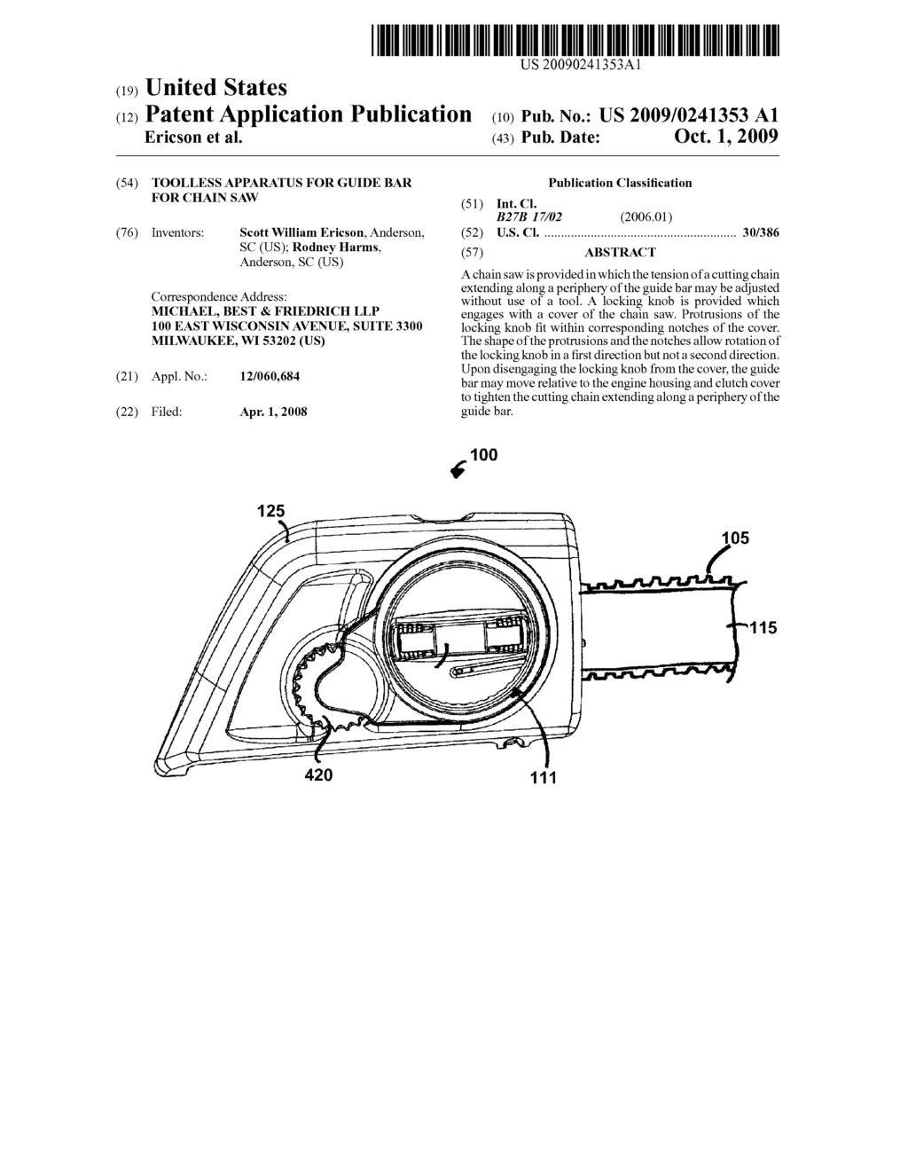 Toolless Apparatus for Guide Bar for Chain Saw - diagram, schematic, and image 01