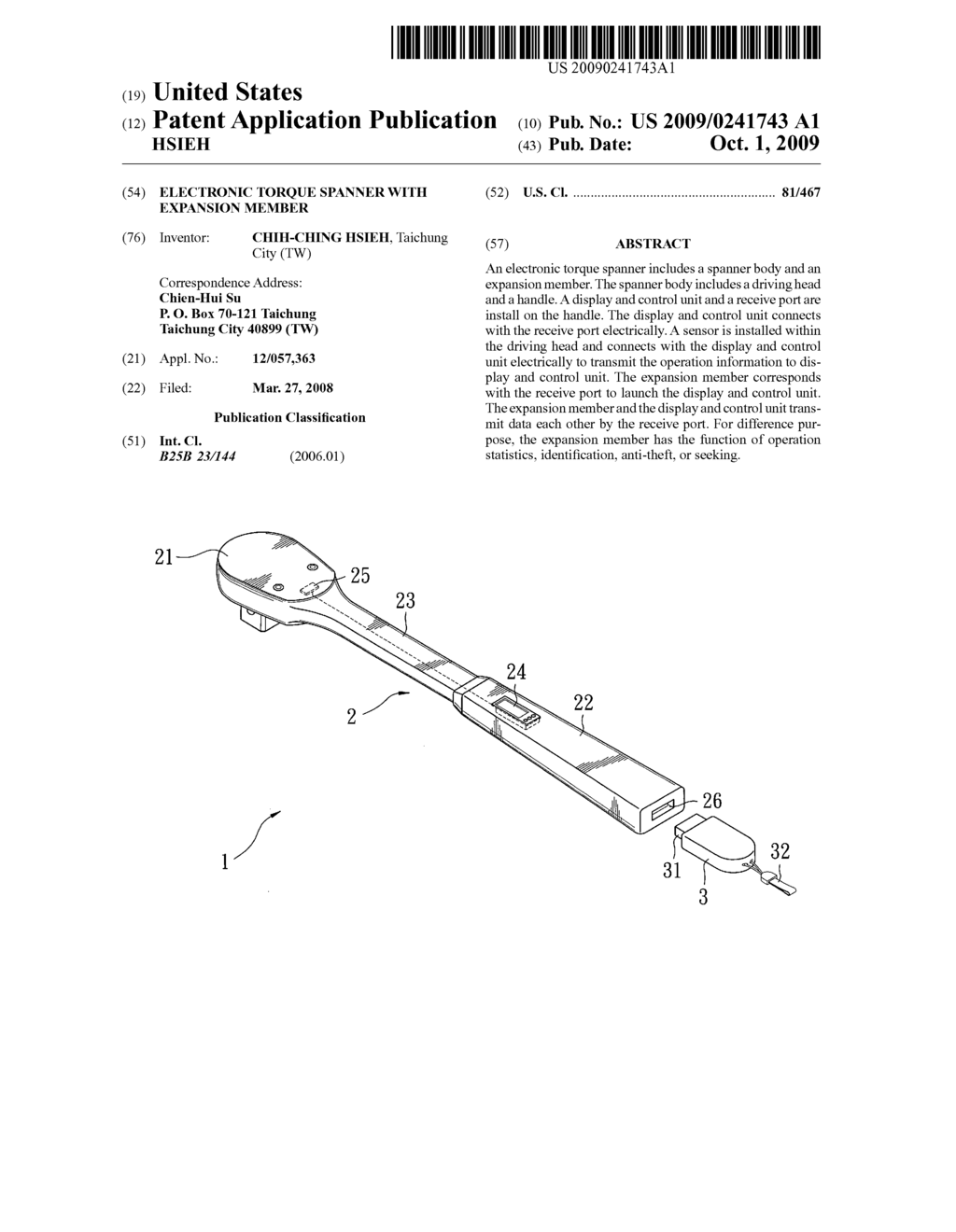 ELECTRONIC TORQUE SPANNER WITH EXPANSION MEMBER - diagram, schematic, and image 01