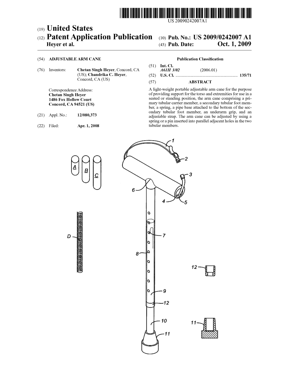 Adjustable arm cane - diagram, schematic, and image 01