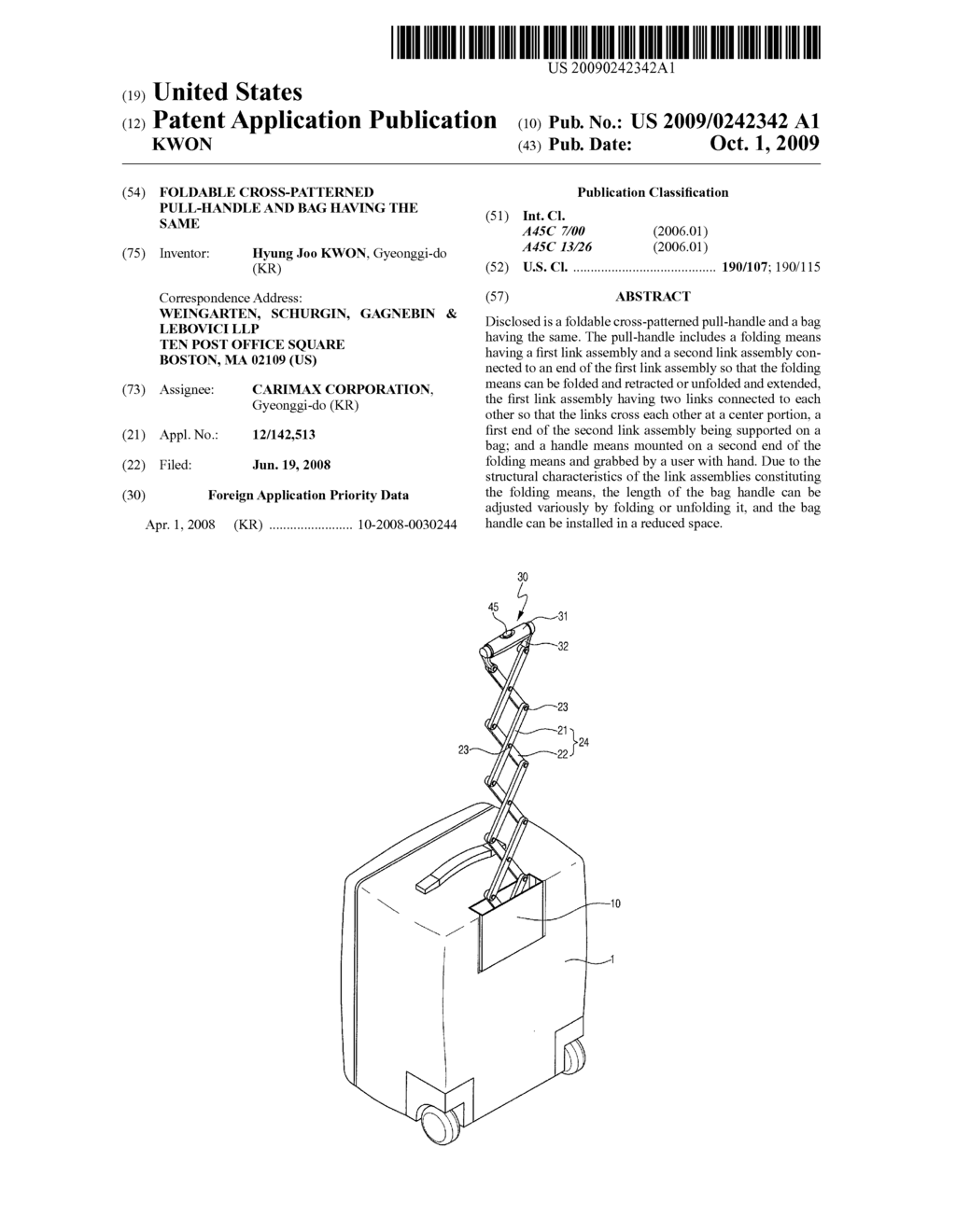 Foldable cross-patterned pull-handle and bag having the same - diagram, schematic, and image 01