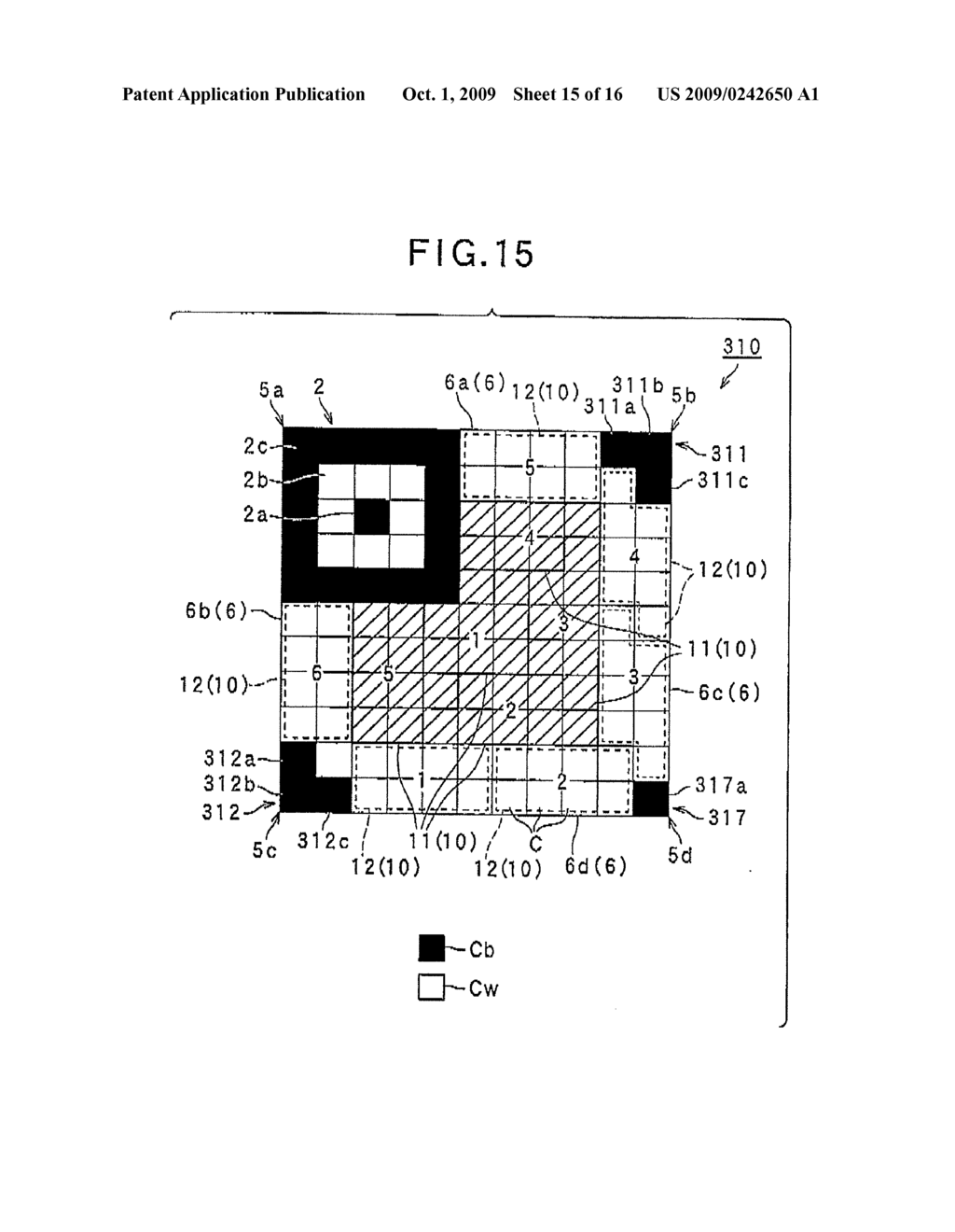 TWO-DIMENSIONAL CODE HAVING RECTANGULAR REGION PROVIDED WITH SPECIFIC PATTERNS FOR SPECIFICATION OF CELL POSTIONS AND DISTINCTION FROM BACKGROUND - diagram, schematic, and image 16