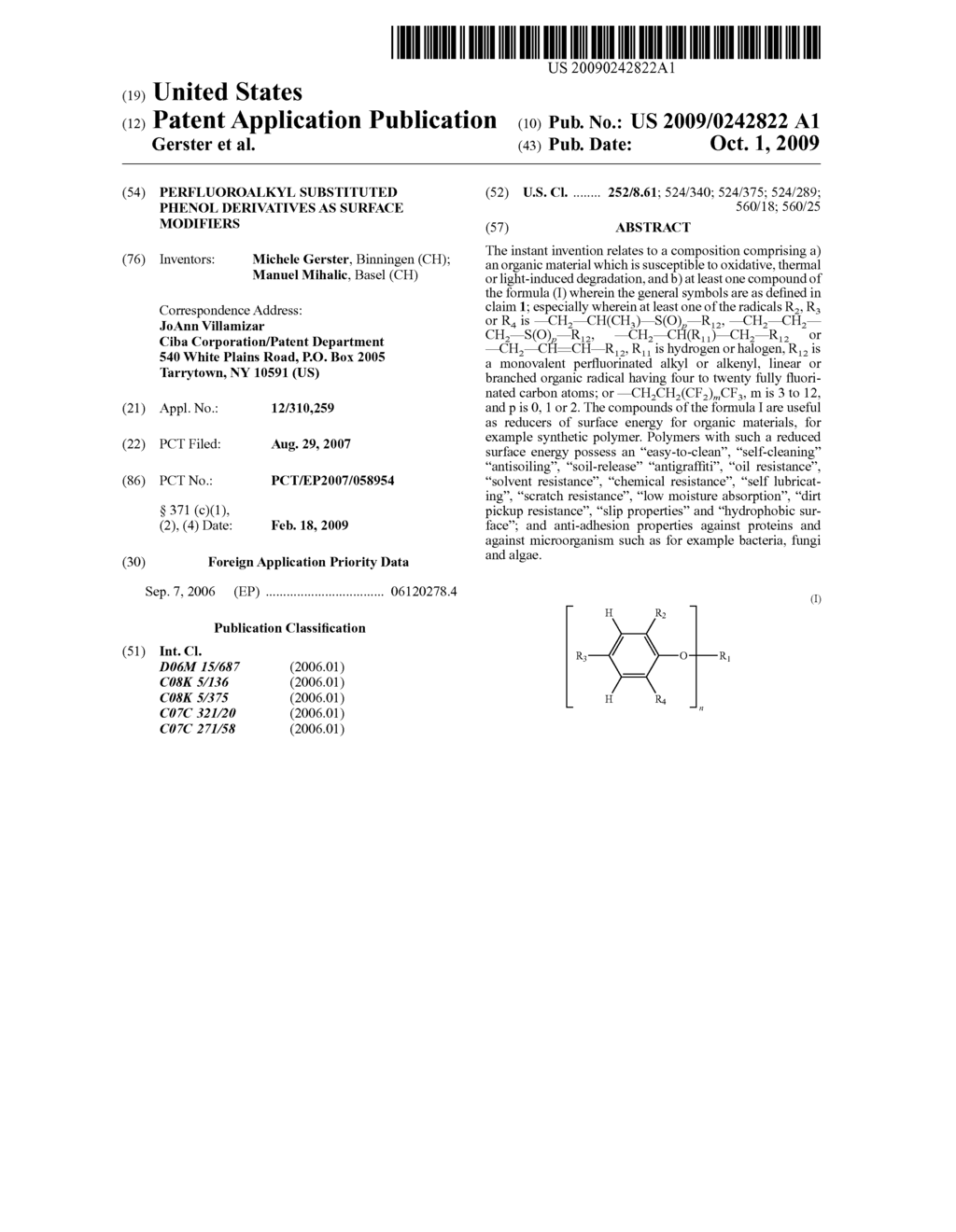 PERFLUOROALKYL SUBSTITUTED PHENOL DERIVATIVES AS SURFACE MODIFIERS - diagram, schematic, and image 01