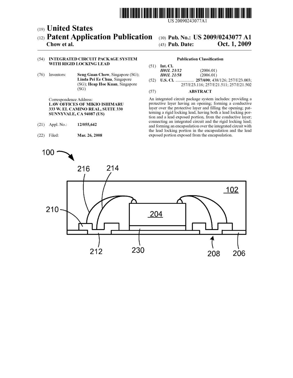 INTEGRATED CIRCUIT PACKAGE SYSTEM WITH RIGID LOCKING LEAD - diagram, schematic, and image 01