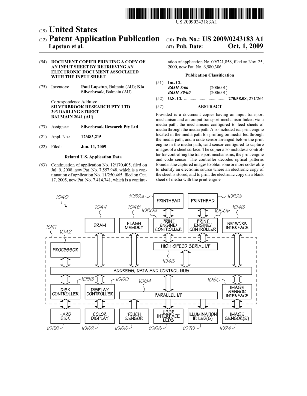 Document Copier Printing A Copy Of An Input Sheet By Retrieving An Electronic Document Associated With The Input Sheet - diagram, schematic, and image 01