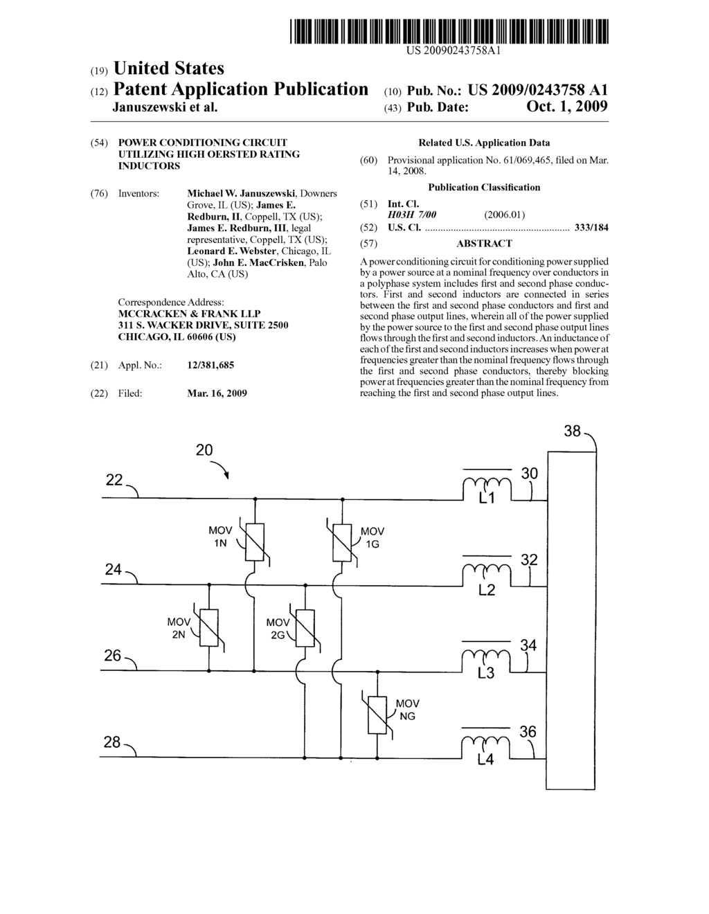 Power conditioning circuit utilizing high oersted rating inductors - diagram, schematic, and image 01