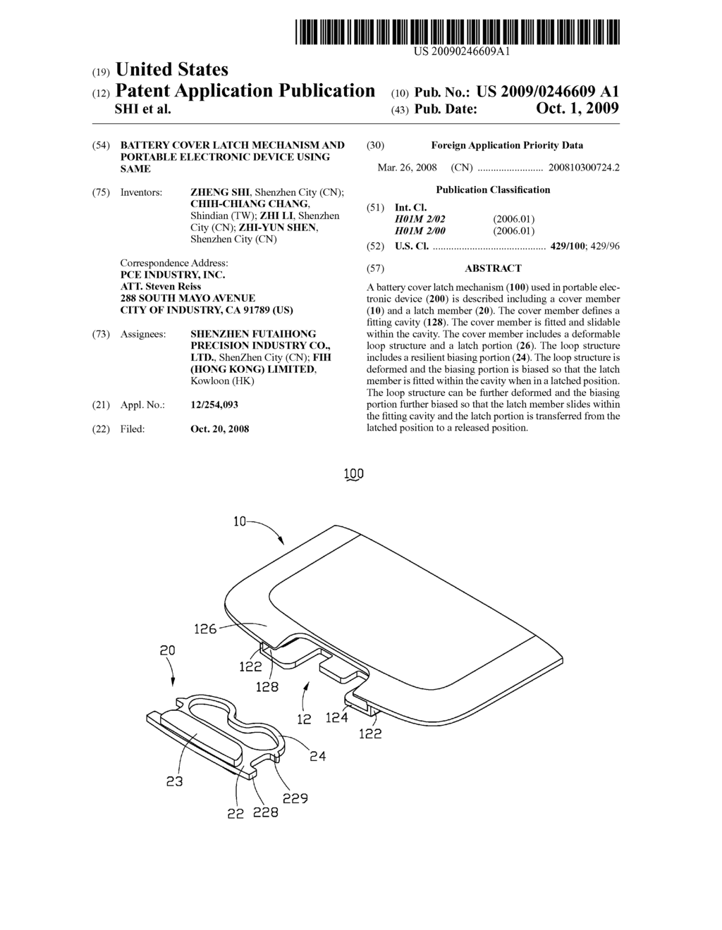 BATTERY COVER LATCH MECHANISM AND PORTABLE ELECTRONIC DEVICE USING SAME - diagram, schematic, and image 01