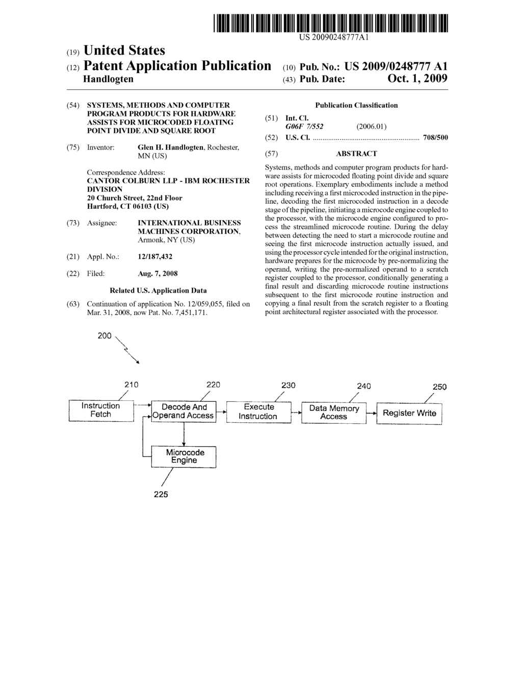 SYSTEMS, METHODS AND COMPUTER PROGRAM PRODUCTS FOR HARDWARE ASSISTS FOR MICROCODED FLOATING POINT DIVIDE AND SQUARE ROOT - diagram, schematic, and image 01