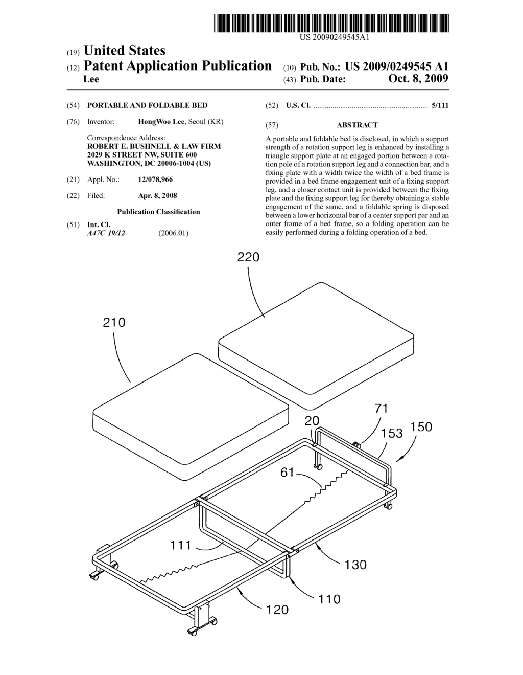 Portable and foldable bed - diagram, schematic, and image 01