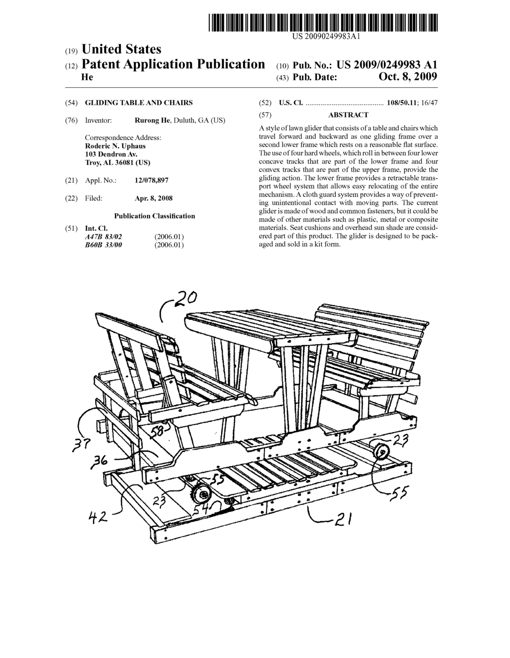 Gliding table and chairs - diagram, schematic, and image 01