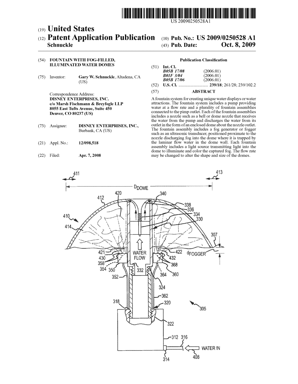 FOUNTAIN WITH FOG-FILLED, ILLUMINATED WATER DOMES - diagram, schematic, and image 01