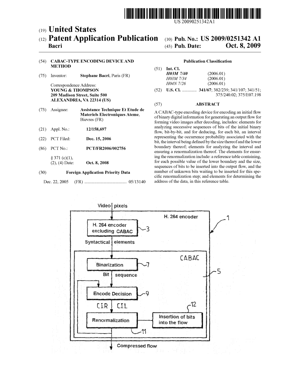 CABAC-TYPE ENCODING DEVICE AND METHOD - diagram, schematic, and image 01