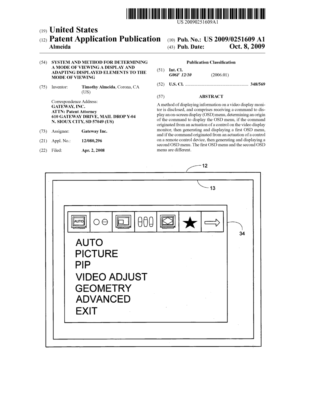 System and method for determining a mode of viewing a display and adapting displayed elements to the mode of viewing - diagram, schematic, and image 01