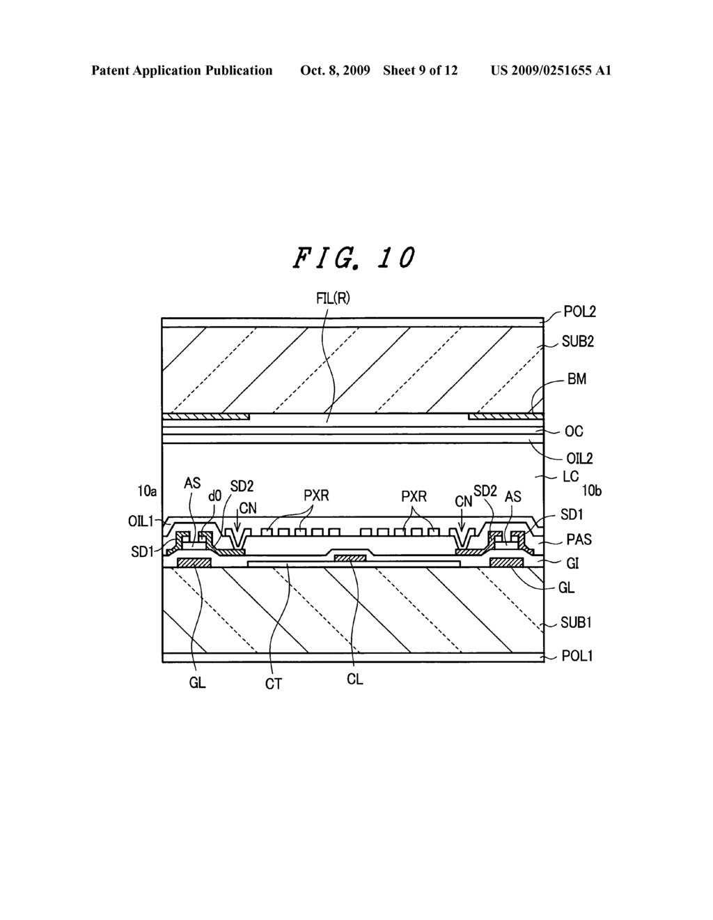 LCD device having counter voltage signal line between and parallel with pairs of gate signal lines formed over counter electrode with conductive layer formed of an extending portion thereof at boundary portion of adjacent pixels - diagram, schematic, and image 10