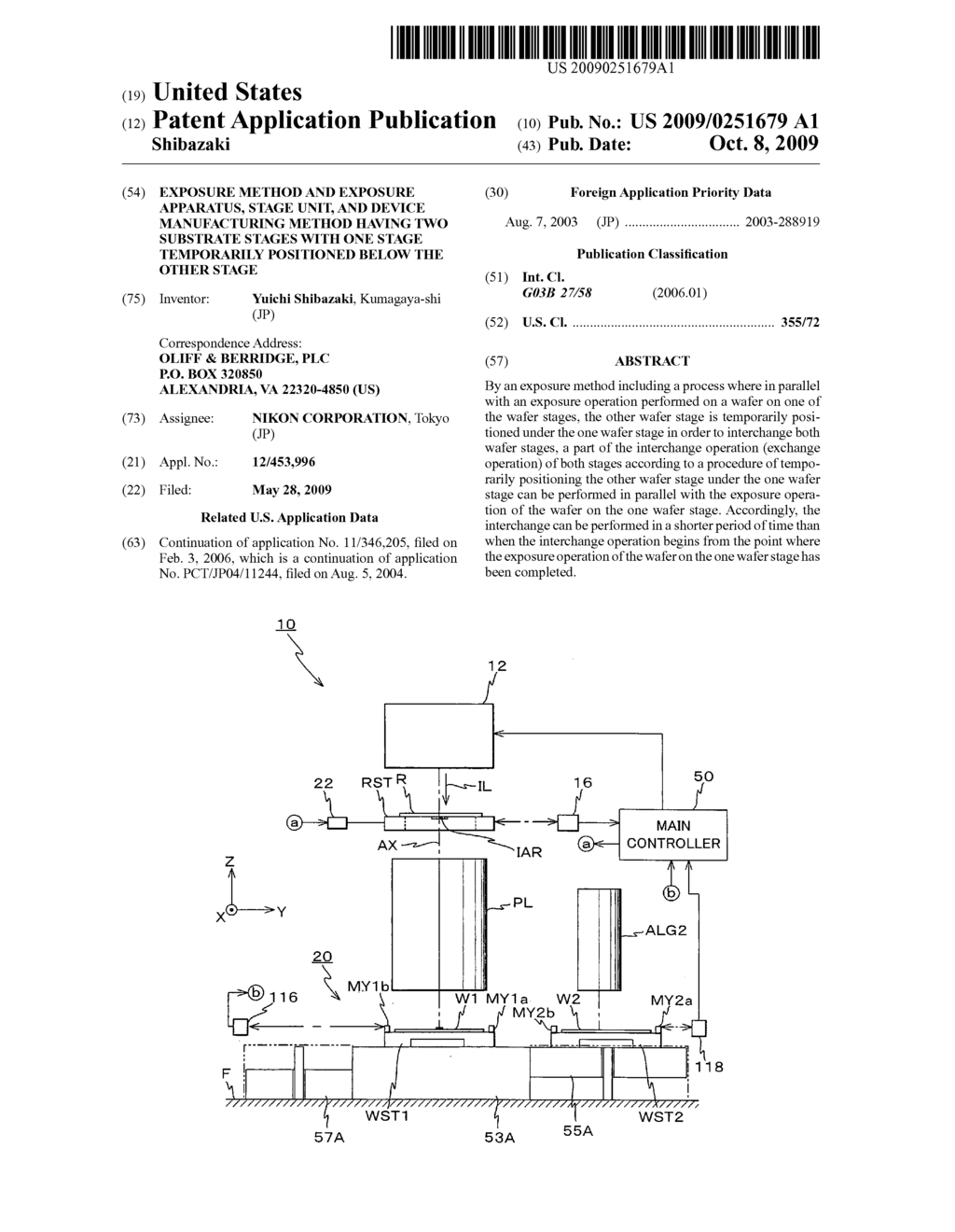 Exposure method and exposure apparatus, stage unit, and device manufacturing method having two substrate stages with one stage temporarily positioned below the other stage - diagram, schematic, and image 01