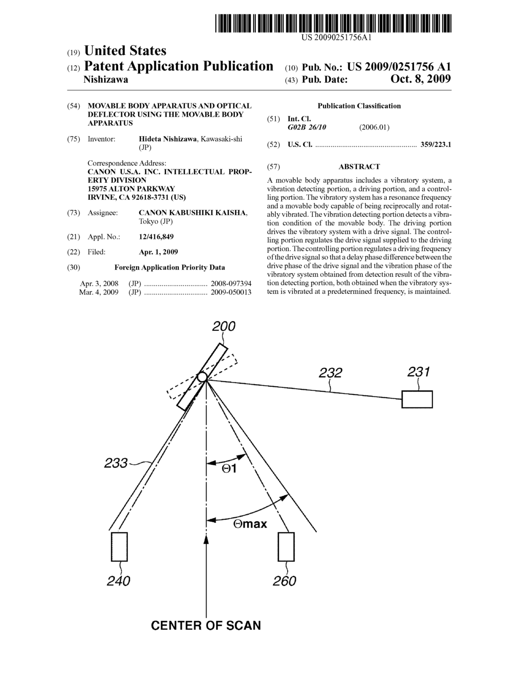 MOVABLE BODY APPARATUS AND OPTICAL DEFLECTOR USING THE MOVABLE BODY APPARATUS - diagram, schematic, and image 01