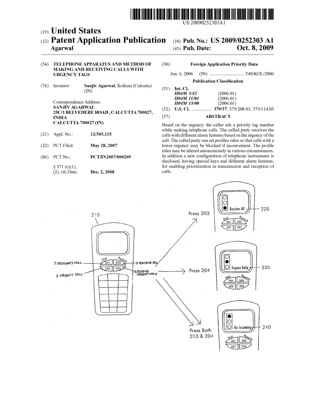 TELEPHONE APPARATUS AND METHOD OF MAKING AND RECEIVING CALLS WITH URGENCY TAGS - diagram, schematic, and image 01