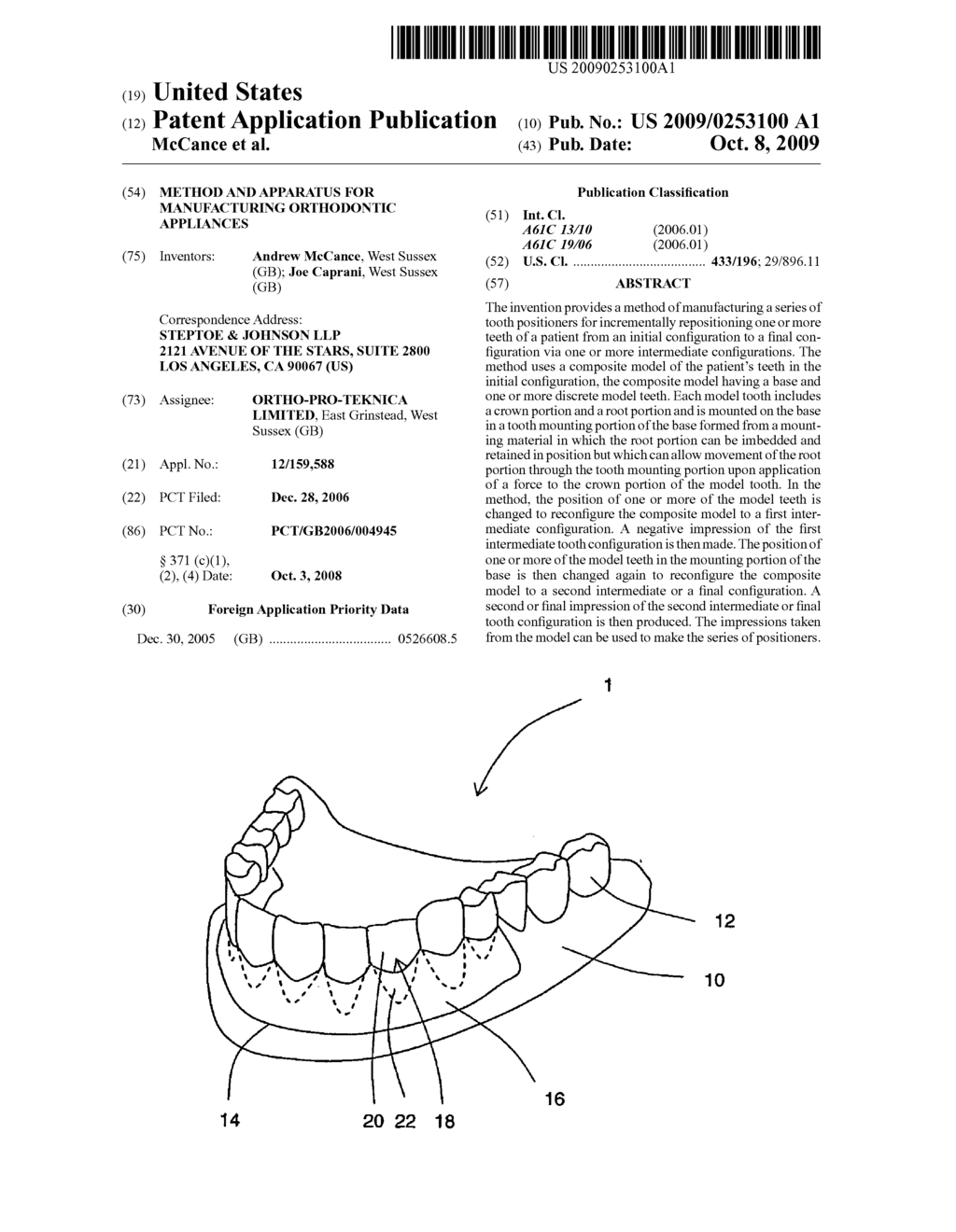 METHOD AND APPARATUS FOR MANUFACTURING ORTHODONTIC APPLIANCES - diagram, schematic, and image 01