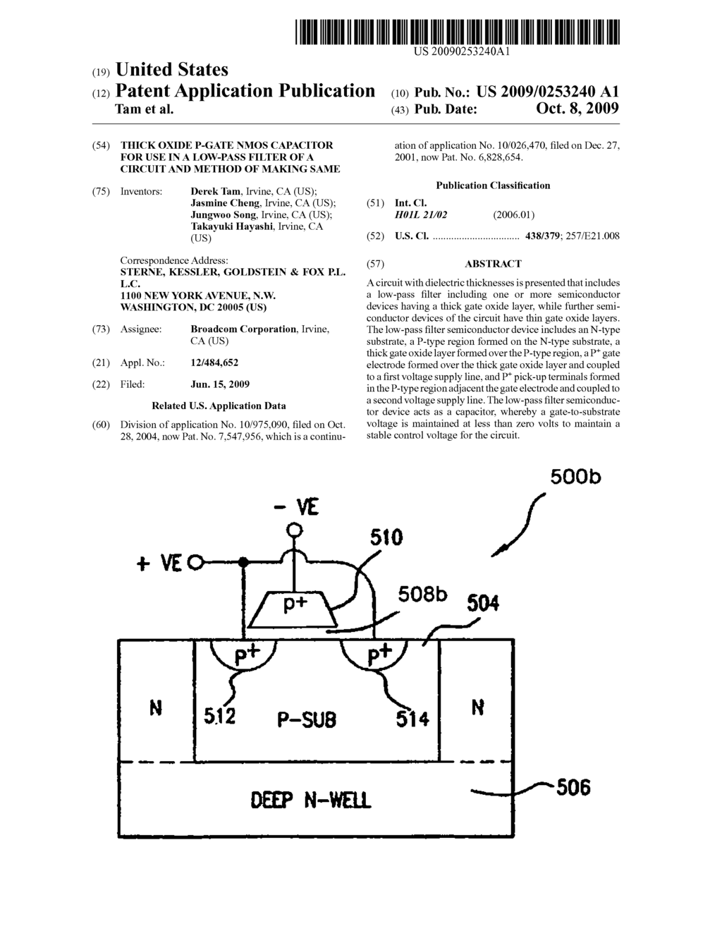 Thick Oxide P-Gate NMOS Capacitor for Use In A Low-Pass Filter of a Circuit and Method of Making Same - diagram, schematic, and image 01