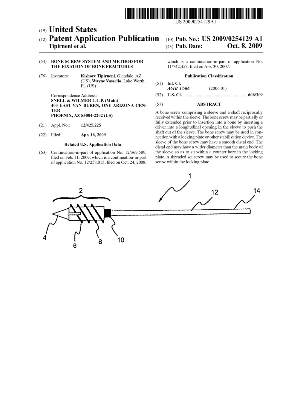 BONE SCREW SYSTEM AND METHOD FOR THE FIXATION OF BONE FRACTURES - diagram, schematic, and image 01