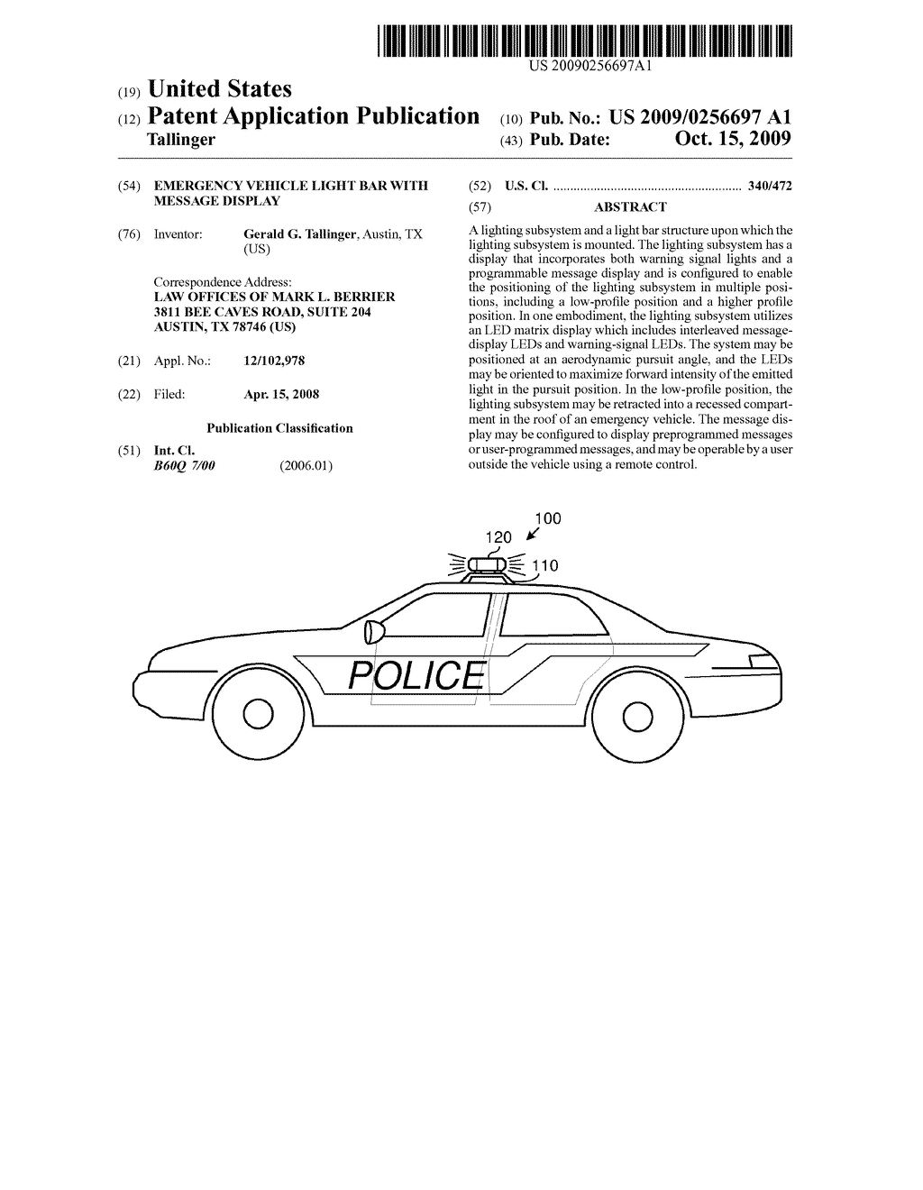 Emergency Vehicle Light Bar with Message Display - diagram, schematic, and image 01