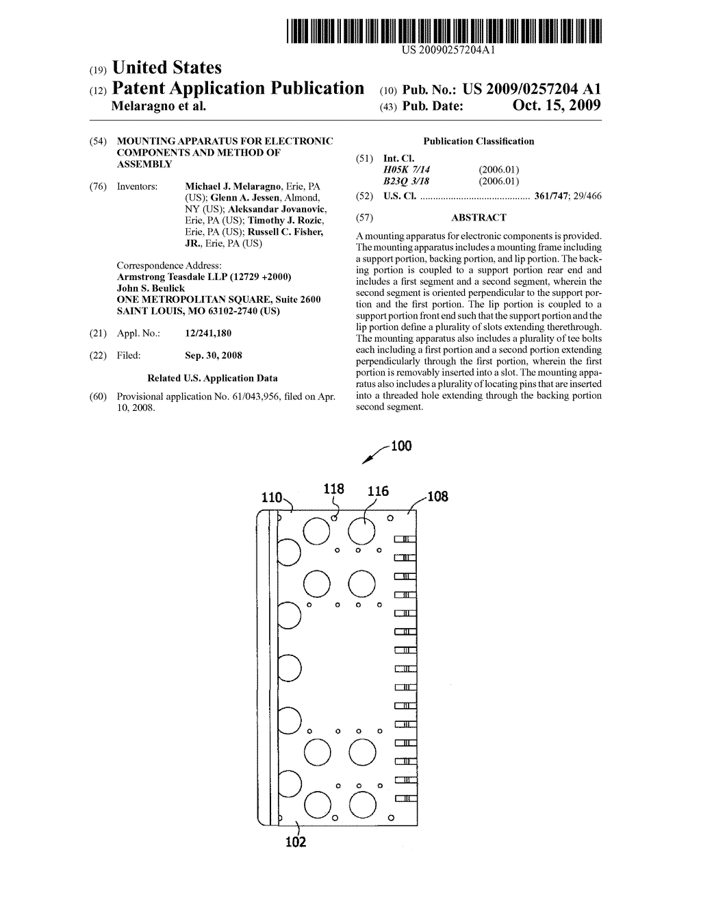 MOUNTING APPARATUS FOR ELECTRONIC COMPONENTS AND METHOD OF ASSEMBLY - diagram, schematic, and image 01