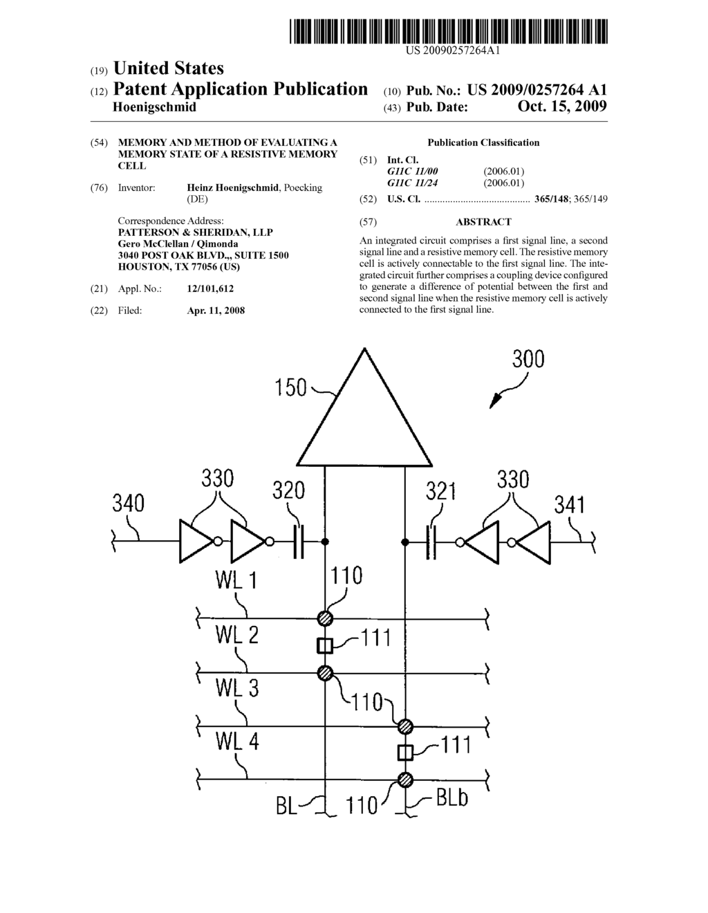 MEMORY AND METHOD OF EVALUATING A MEMORY STATE OF A RESISTIVE MEMORY CELL - diagram, schematic, and image 01