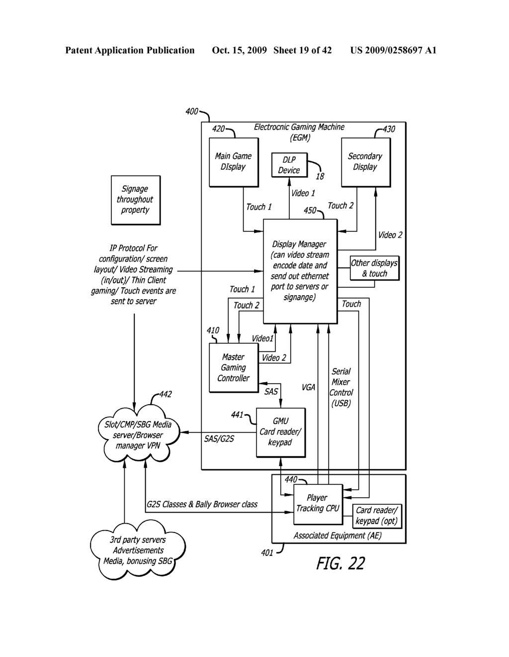 GAMING MACHINE HAVING A CURVED DISPLAY WITH A VIDEO SWITCHER AND TOUCH ROUTER SYSTEM - diagram, schematic, and image 20