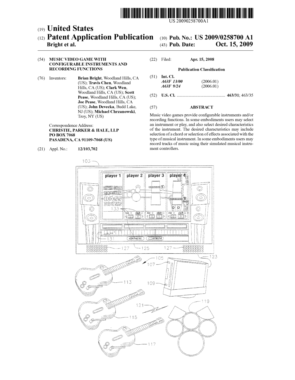 MUSIC VIDEO GAME WITH CONFIGURABLE INSTRUMENTS AND RECORDING FUNCTIONS - diagram, schematic, and image 01