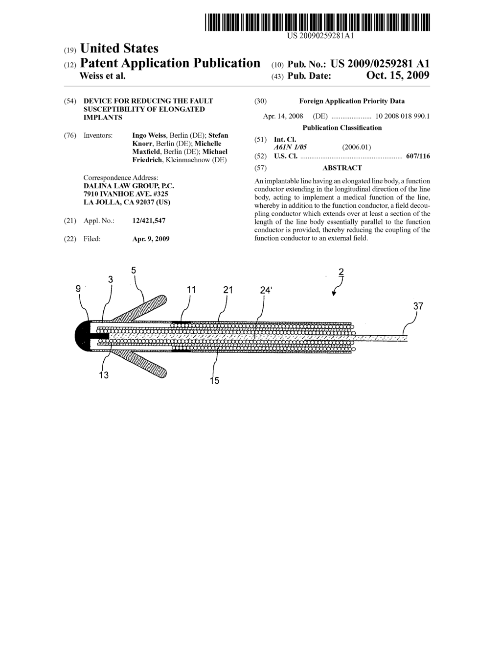 DEVICE FOR REDUCING THE FAULT SUSCEPTIBILITY OF ELONGATED IMPLANTS - diagram, schematic, and image 01