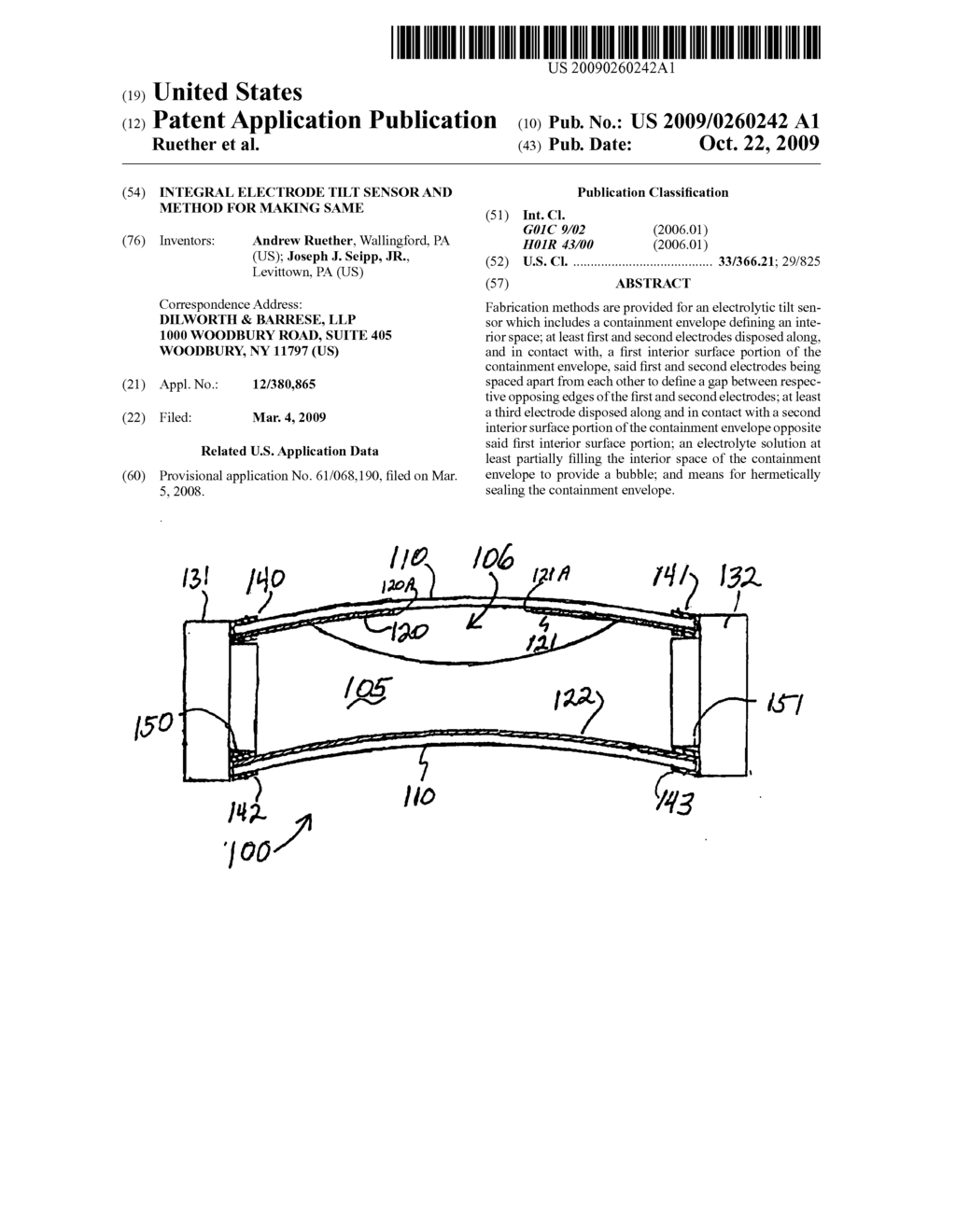 Integral electrode tilt sensor and method for making same - diagram, schematic, and image 01