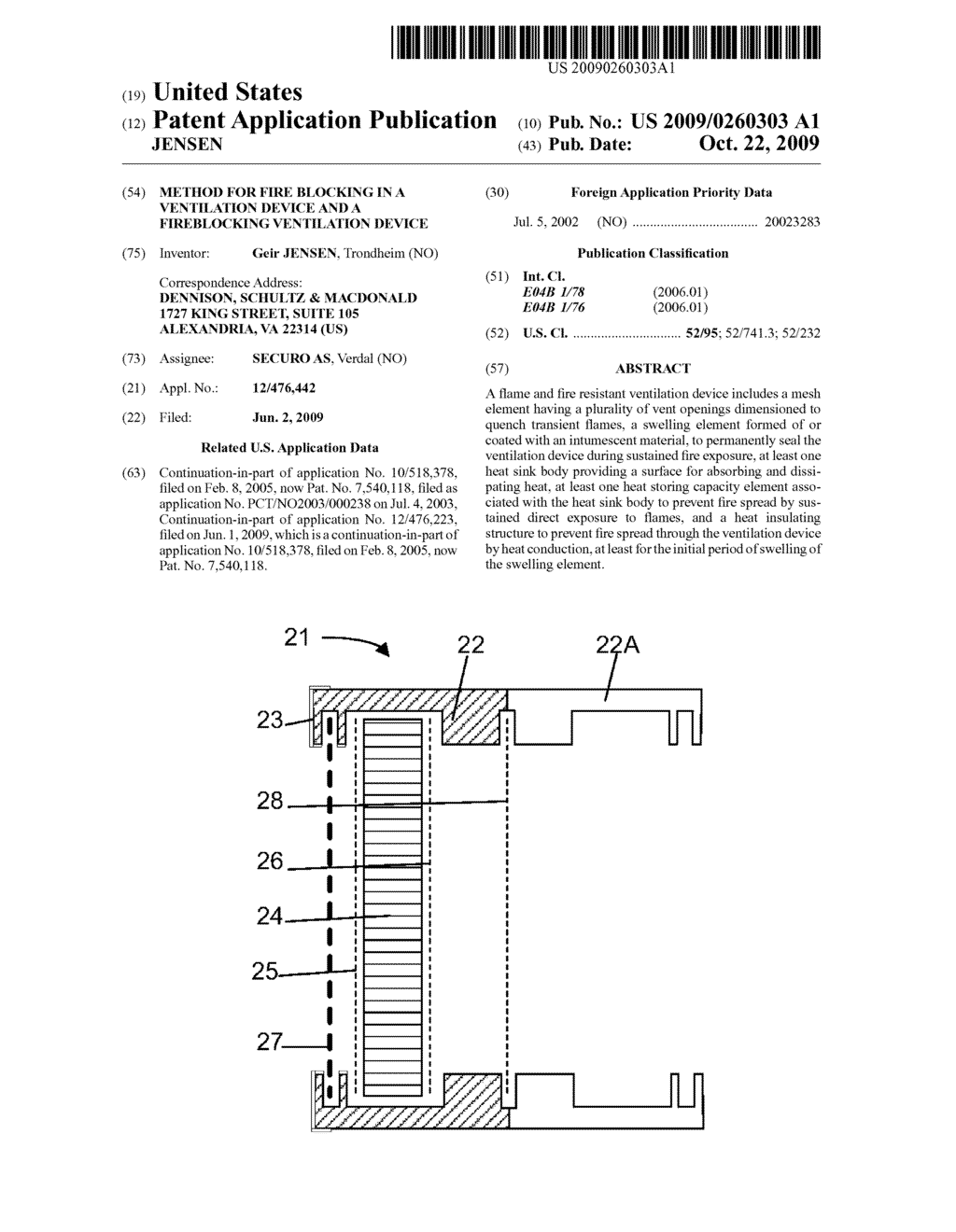 METHOD FOR FIRE BLOCKING IN A VENTILATION DEVICE AND A FIREBLOCKING VENTILATION DEVICE - diagram, schematic, and image 01