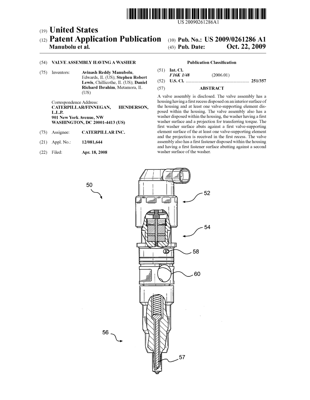 Valve assembly having a washer - diagram, schematic, and image 01