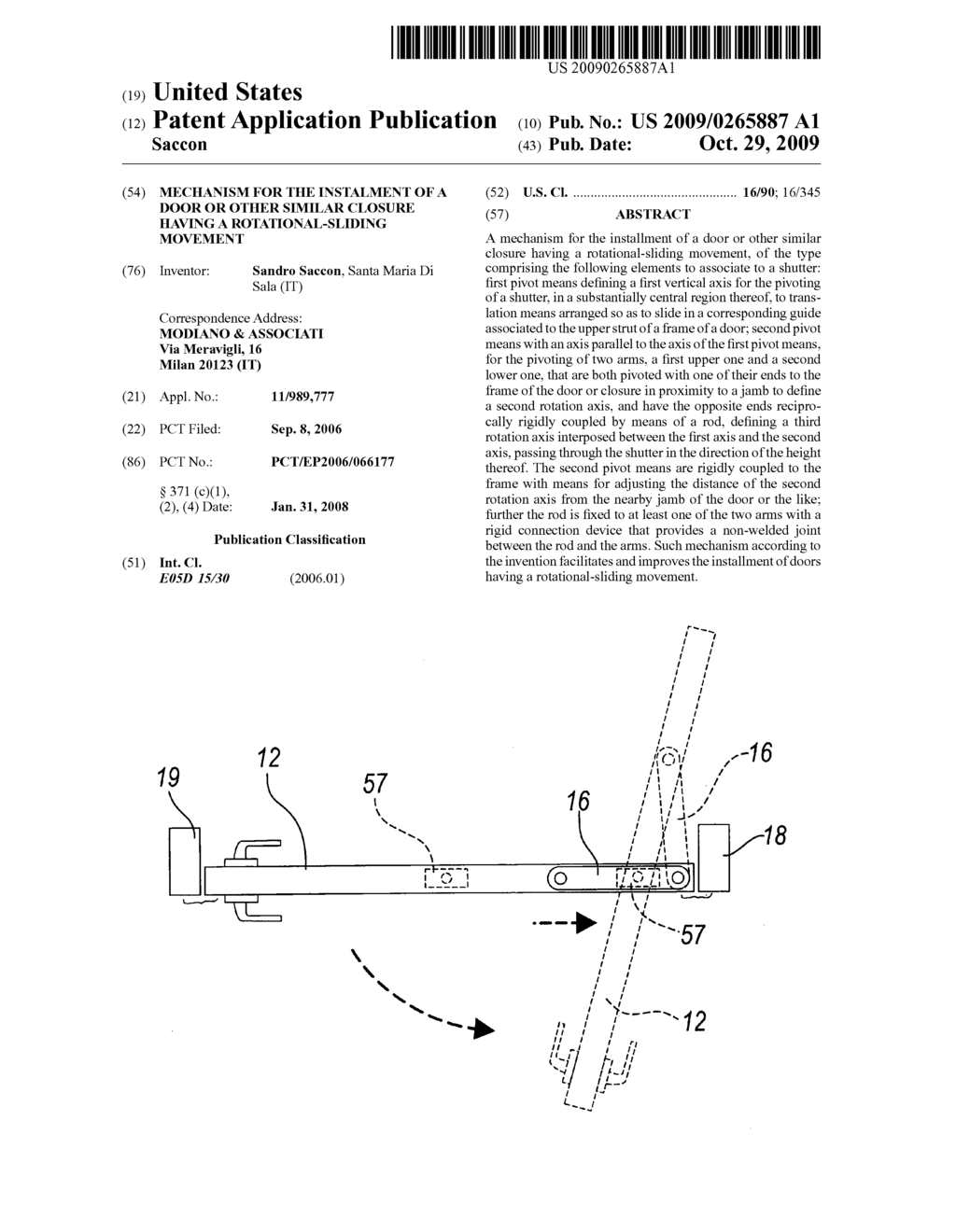 Mechanism for the Instalment of a Door or Other Similar Closure Having a Rotational-Sliding Movement - diagram, schematic, and image 01