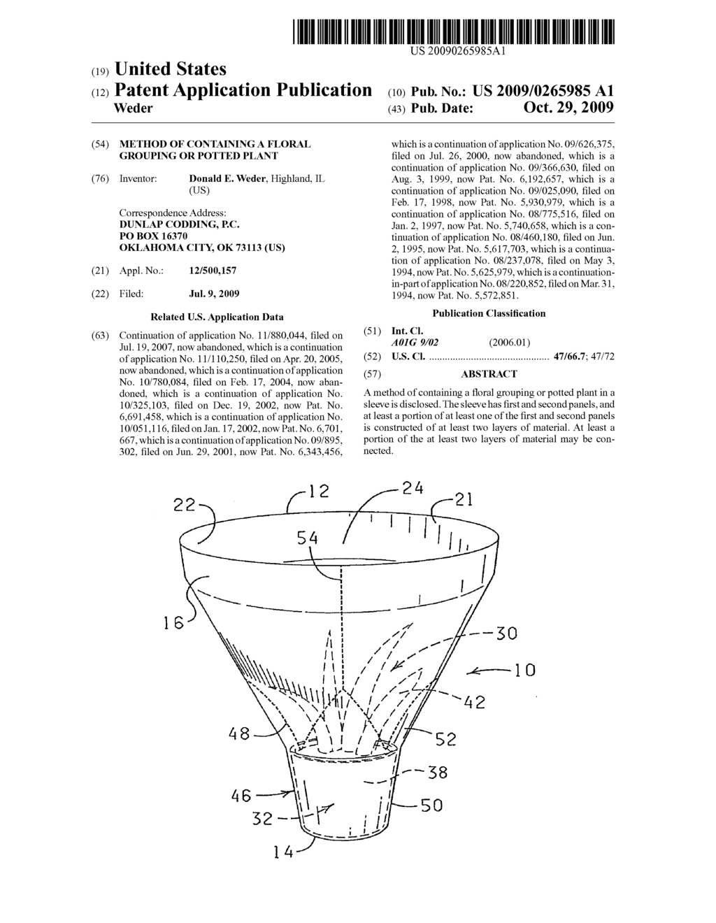 METHOD OF CONTAINING A FLORAL GROUPING OR POTTED PLANT - diagram, schematic, and image 01