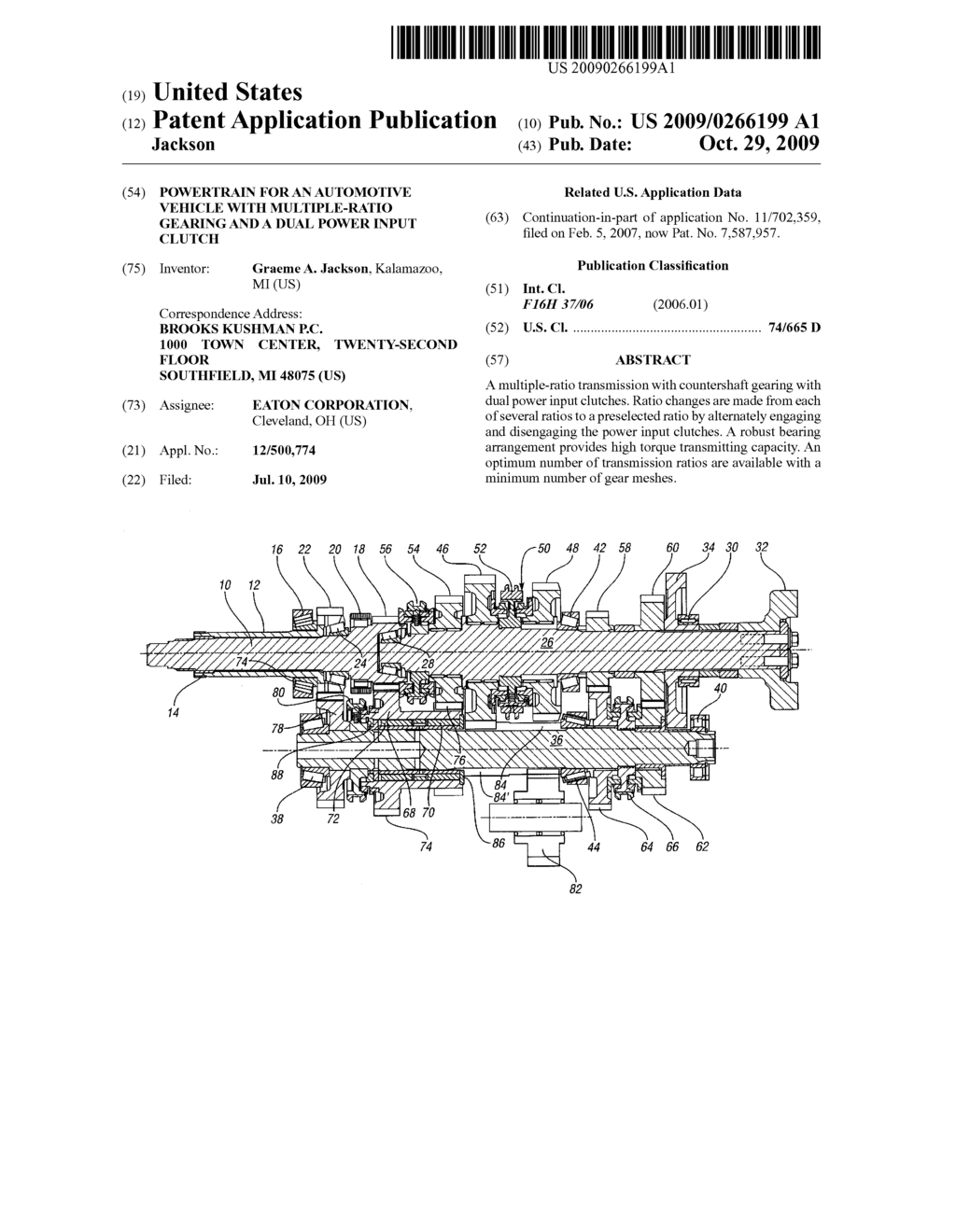 Powertrain for an Automotive Vehicle with Multiple-Ratio Gearing and a Dual Power Input Clutch - diagram, schematic, and image 01