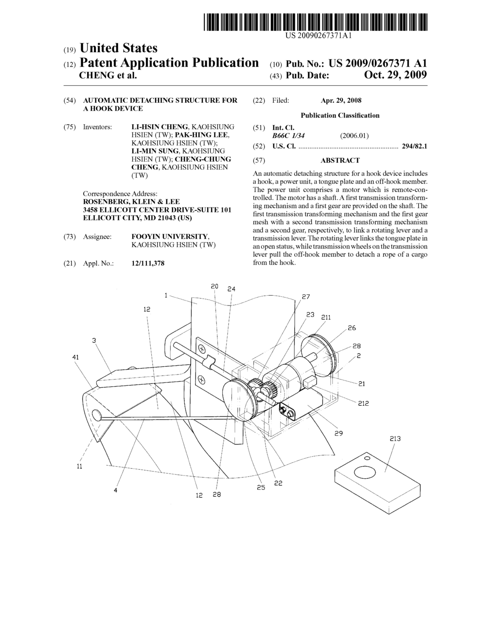 AUTOMATIC DETACHING STRUCTURE FOR A HOOK DEVICE - diagram, schematic, and image 01