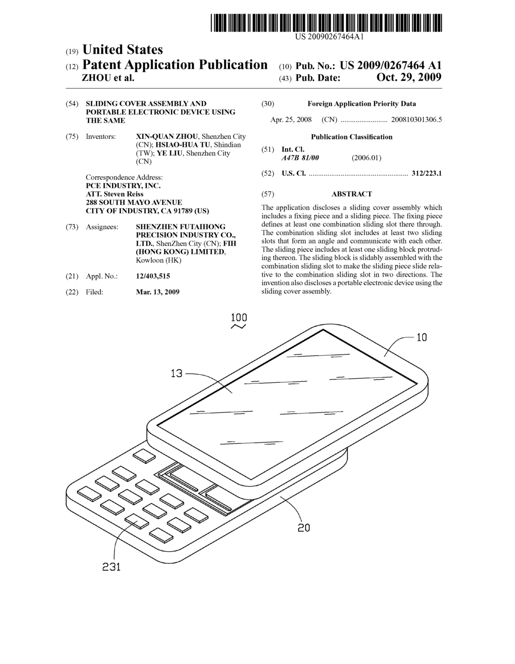 SLIDING COVER ASSEMBLY AND PORTABLE ELECTRONIC DEVICE USING THE SAME - diagram, schematic, and image 01