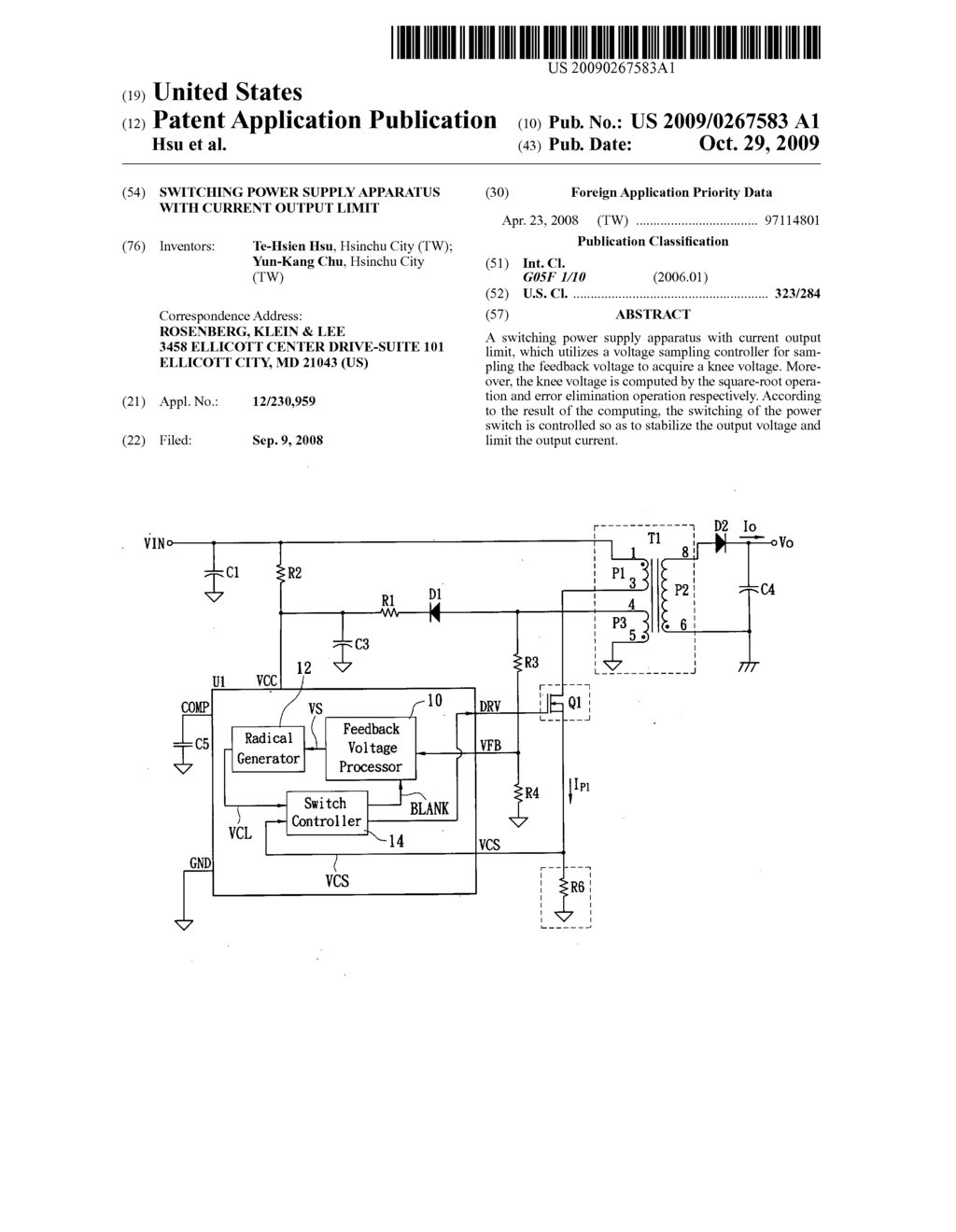 Switching power supply apparatus with current output limit - diagram, schematic, and image 01